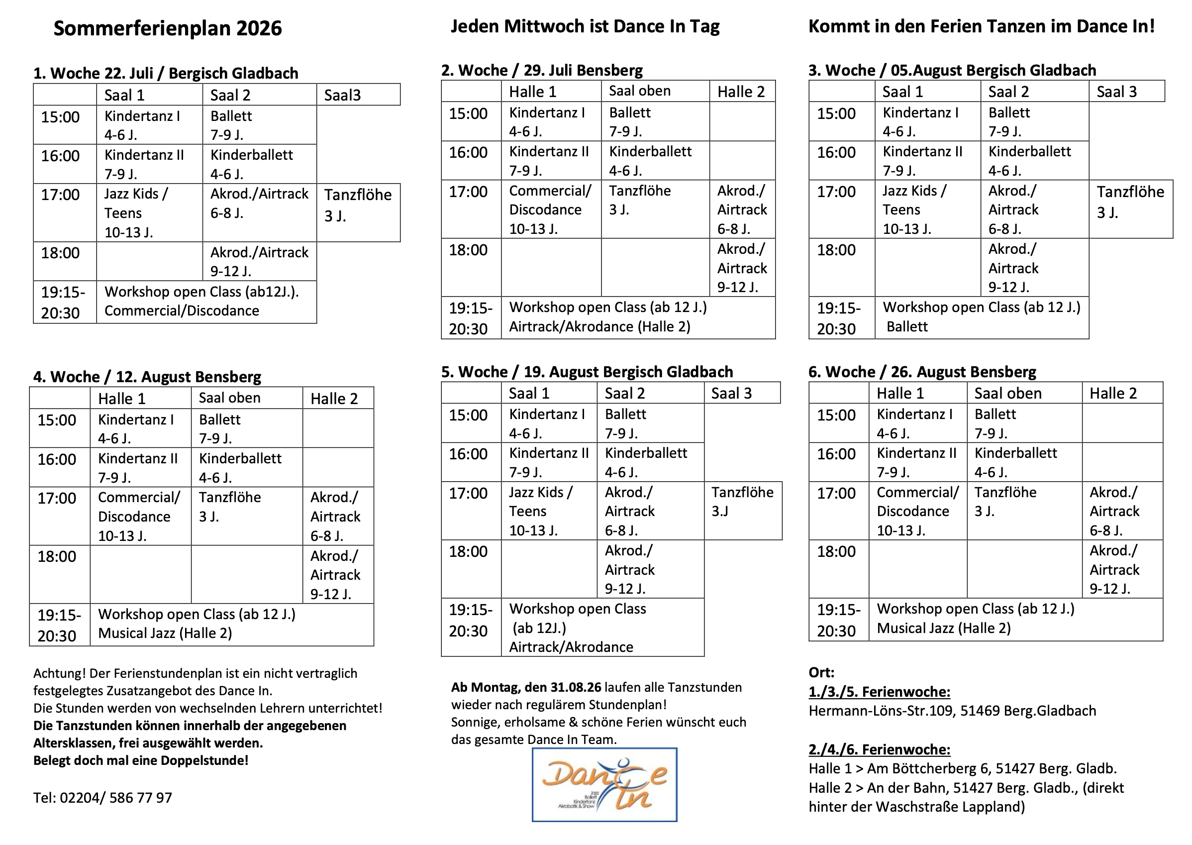Sommerferienplan 2026